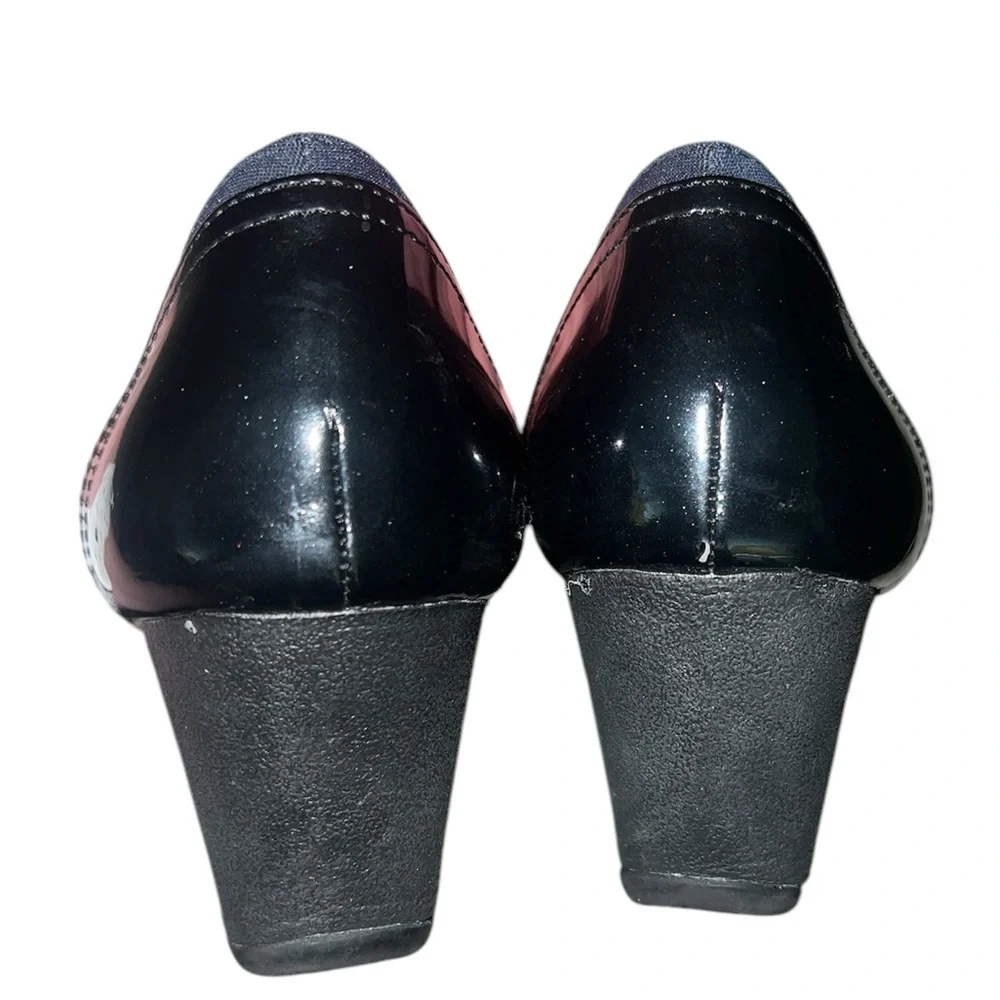 Anne Klein Women's Black Patent and Blue Microfiber Wedge Size 9.5